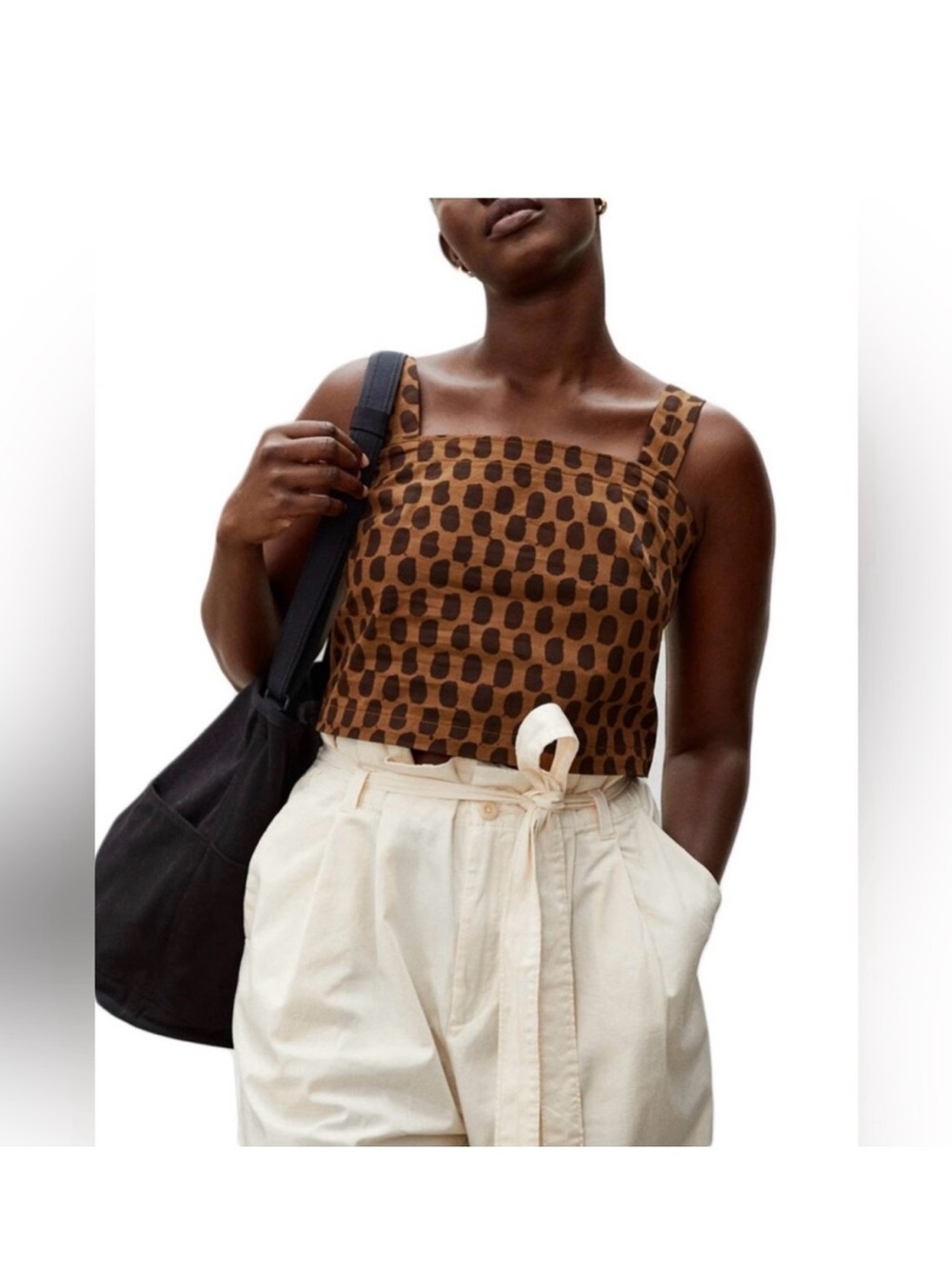 Everlane Brown Printed Square-Neck Crop Top